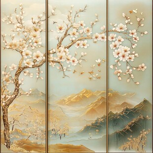 新中式花鸟山水屏风画