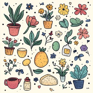 手绘花卉绿植生活元素集