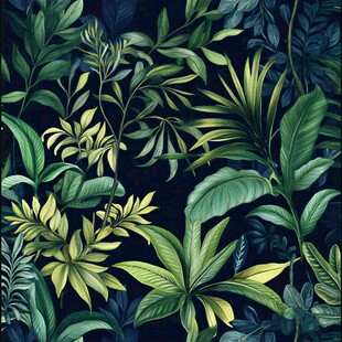 热带植物手绘深色背景图案