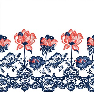 蓝红花卉蕾丝花边图案