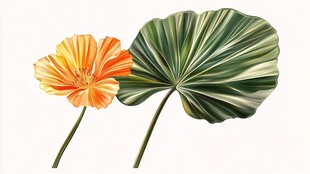 橙花绿叶插画