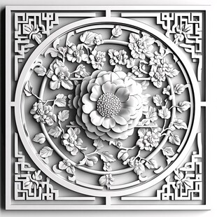 中式浮雕花卉装饰艺术