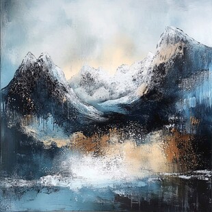 水墨风雪山艺术画作