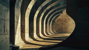 光影下的拱形建筑通道