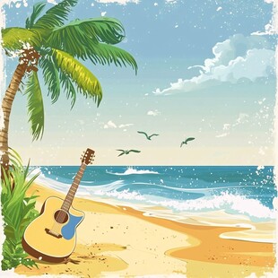 吉他相伴的海滨夏日风光
