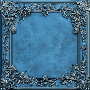 蓝色复古雕花边框背景图