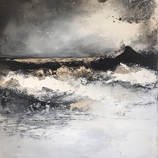 黑白抽象海浪艺术画作