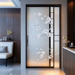 中式雕花玻璃隔断门设计