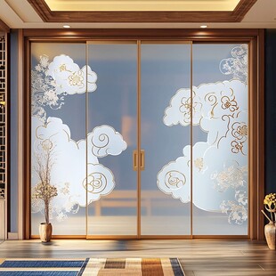 中式云纹玻璃推拉门设计