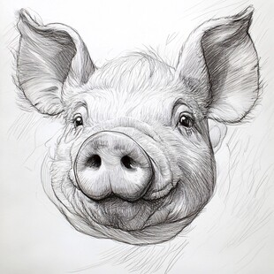 素描猪头像的可爱瞬间