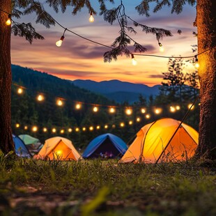 山林暮色中的温馨露营场景