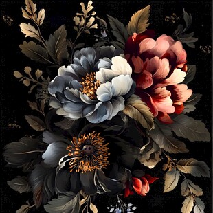 黑色背景上的绚丽花卉图案