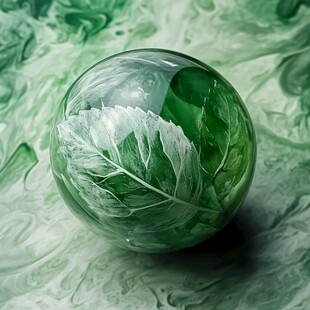 绿叶嵌于绿琉璃球中