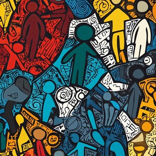 多彩人群抽象涂鸦图案