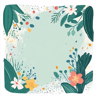 清新花卉绿叶边框插画