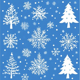蓝色雪花圣诞树冬日图案