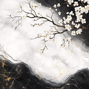 水墨梅花大理石纹理背景图