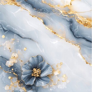 蓝金大理石纹花朵装饰图