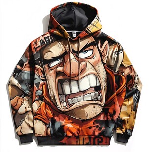 个性卡通印花连帽卫衣