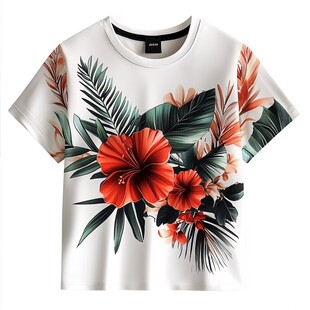 花卉印花白色短袖T恤