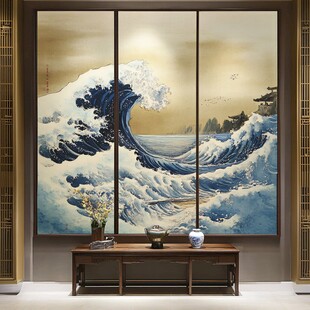 神奈川冲浪里中式屏风画