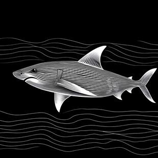 黑白线条风格鲨鱼水中游
