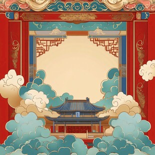 中式古典建筑云纹边框图