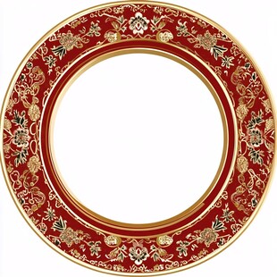 复古红金花纹圆形装饰盘