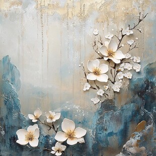 中式风玉兰花装饰画