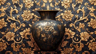 复古花纹背景下的精美花瓶