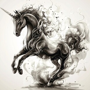 水墨风格独角兽奔腾图