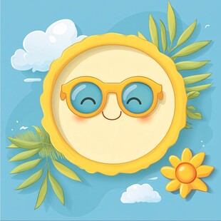 夏日萌趣太阳插画元素
