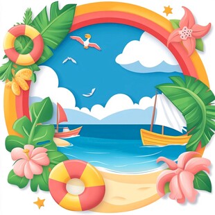 夏日海滨度假风光插画