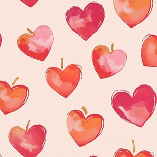 心形苹果水彩无缝图案