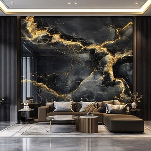 奢华黑金大理石客厅背景墙