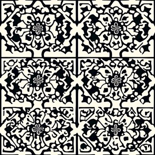 黑白花卉几何图案装饰画