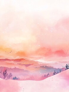 梦幻粉紫渐变山水风景图