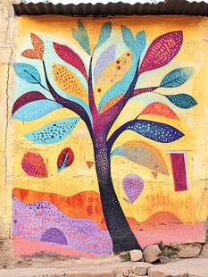 墙上多彩创意树壁画