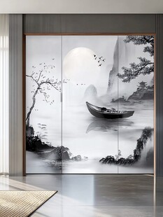 中式水墨山水屏风装饰画
