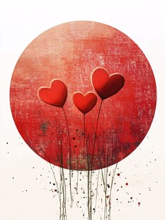 爱心气球红圆背景插画