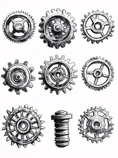 手绘齿轮螺丝机械元素集