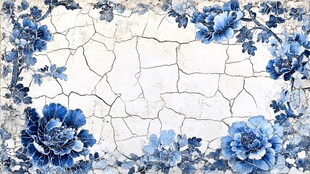蓝花裂纹复古边框背景图