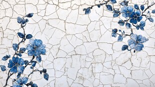 青花瓷裂纹背景花卉图案