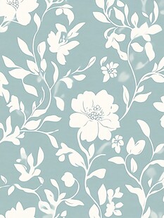 淡蓝底白花简约花卉图案