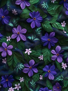 紫色花卉绿叶无缝图案