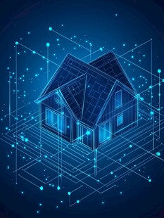 科技感三维线条勾勒的房屋