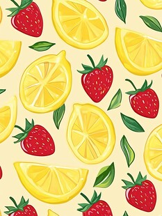 草莓柠檬水果无缝图案