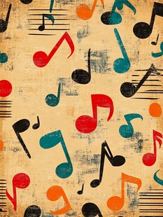 复古风多彩音乐符号背景图