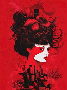 红发艺伎与奇幻城市景象