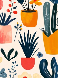 可爱盆栽植物插画图案